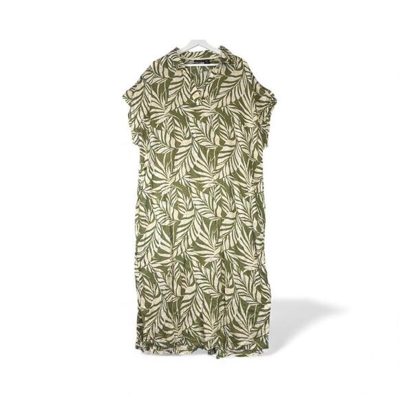 Tahari Dresses & Skirts - Tahari Linen Green and White Leaf Print Midi Dress Linen Blend Women's Size XL